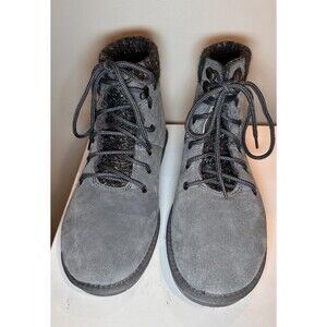 Bearpaw Mack Gray Suede Knit Cuff Lace-Up Winter Ankle Boots 2844W Women’s 10